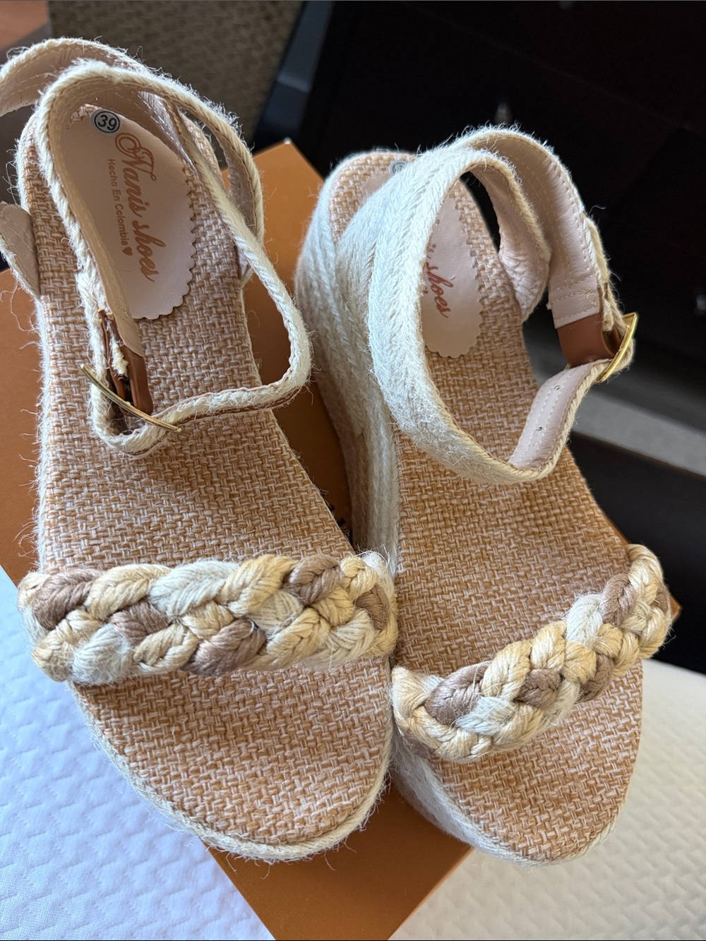 Braided Neutral Espadrille Wedge Sandals by - Beige
